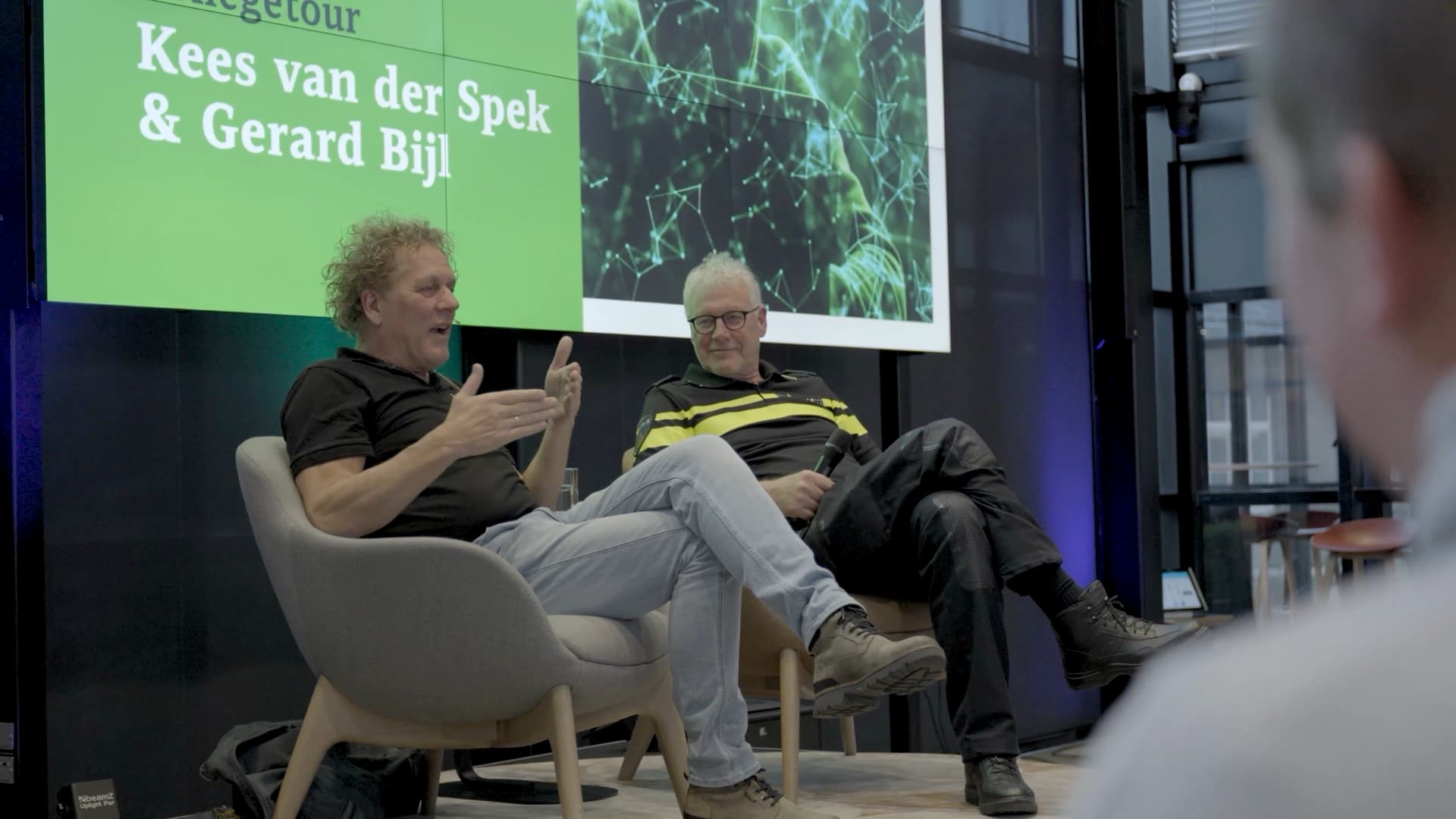 Kees van der Spek en Gerard Bijl in gesprek op het podium